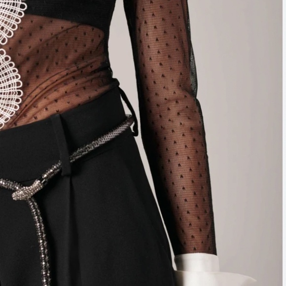 NEW Anne Fontaine LEOPOLDINE Black Sheer Lace Blouse - Size 44 (US 12) - Picture 4 of 15